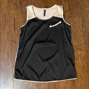 2 fly co Black Satin Tank with Cream Trim